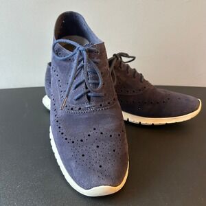Cole Haan Zerogrand Wingtip Oxford Navy Blue Suede Shoes W00977 Womens 10.5 B